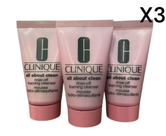 3 NEW Clinique All About Clean Rinse-Off Foaming Cleanser 1 oz / 30ml, TOTAL 3oz