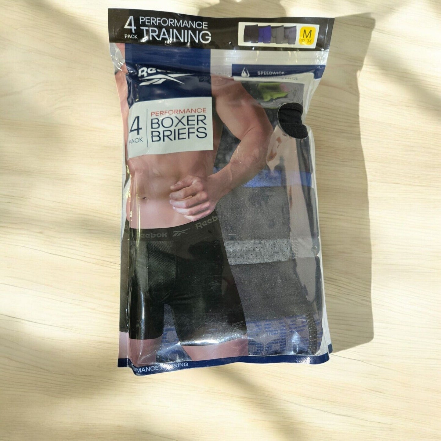 Reebok Men's 4-Pack Performance Boxer Briefs Blue/Grays/Blacks, M (32-34)