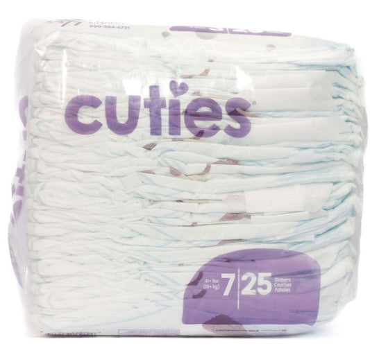 25-Pack Cuties Complete Care Baby Diapers, Size 7 (41+ lbs)
