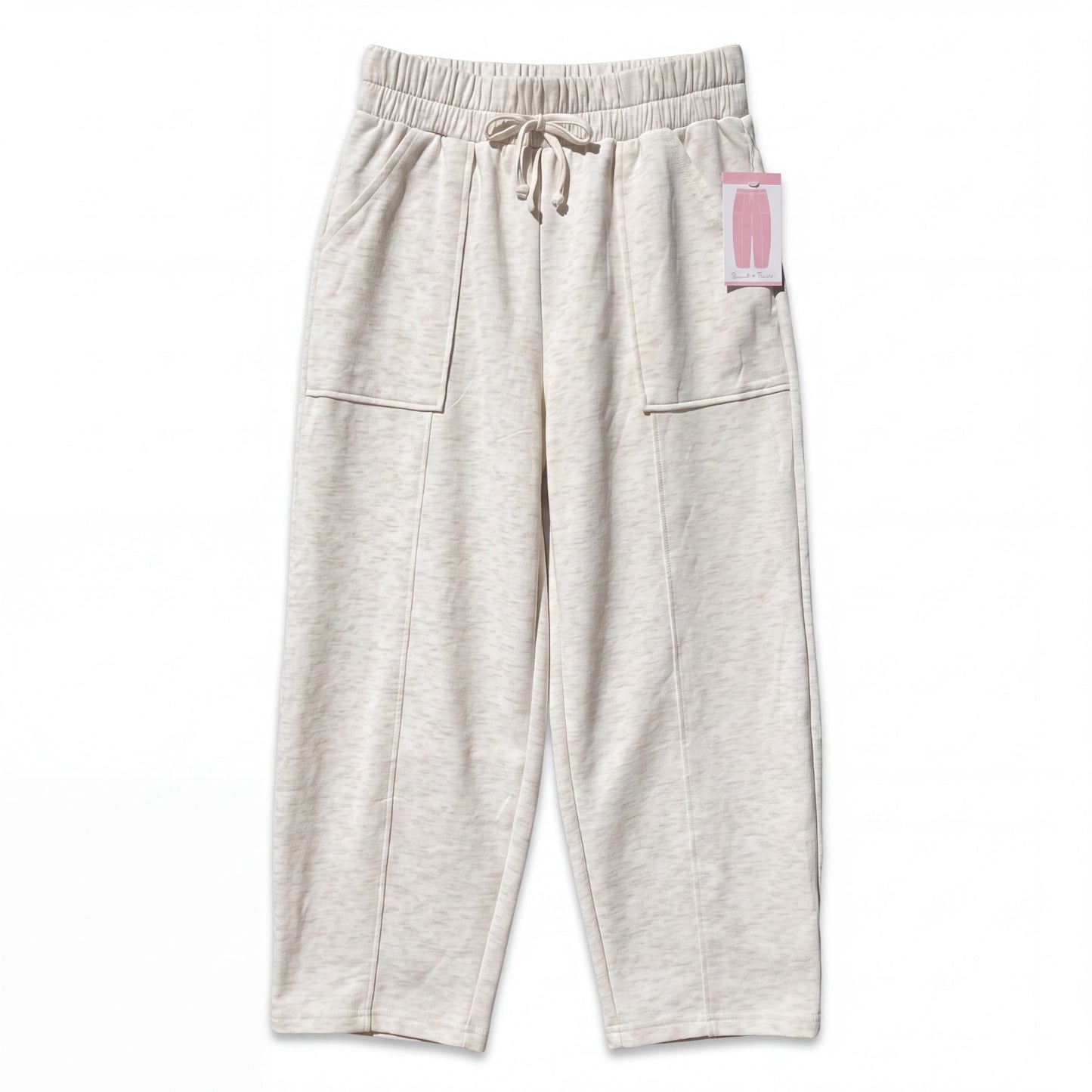 Shosho Women’s Cream Jogger Pants Paperbag Waist Lounge Athletic Barrel Pants