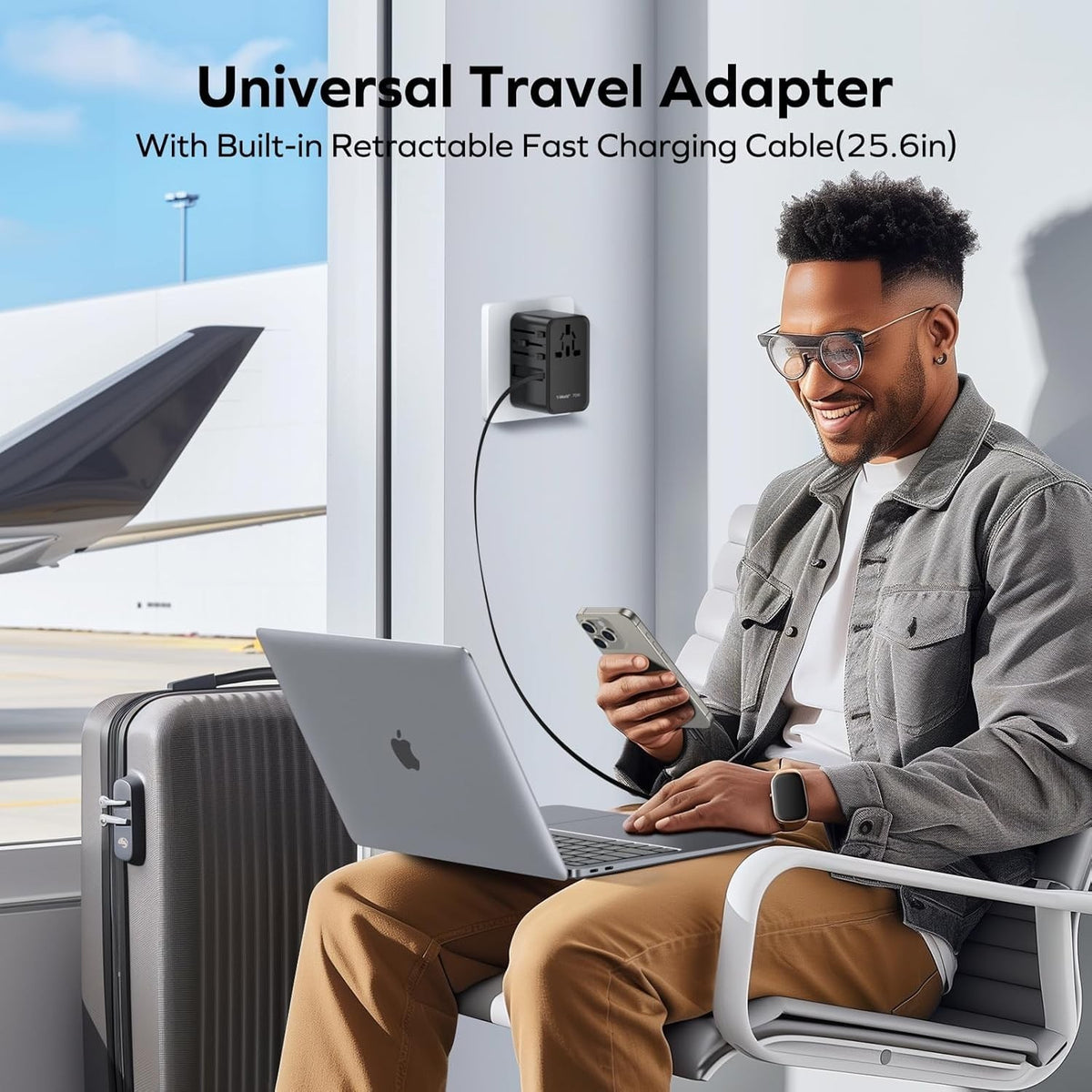 Momax 1-World 70w GaN Universal Travel UK EU AU US Multi Plug Adapter - Black