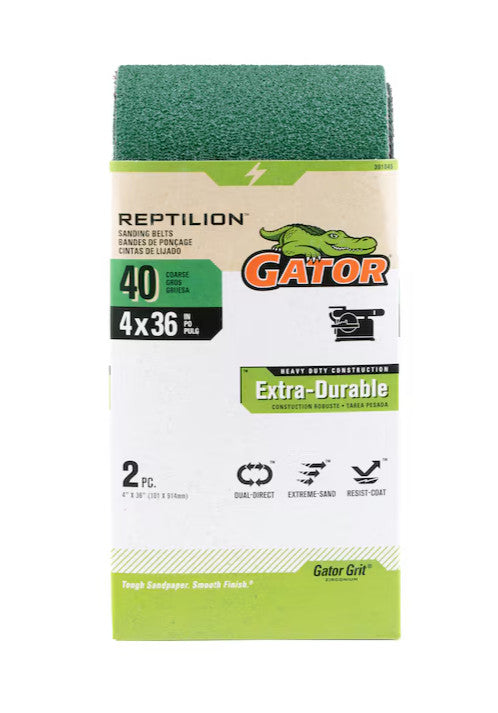 Gator Reptilion 2 -Piece Zirconia alumina 40 -Grit Belt Sandpaper #391045