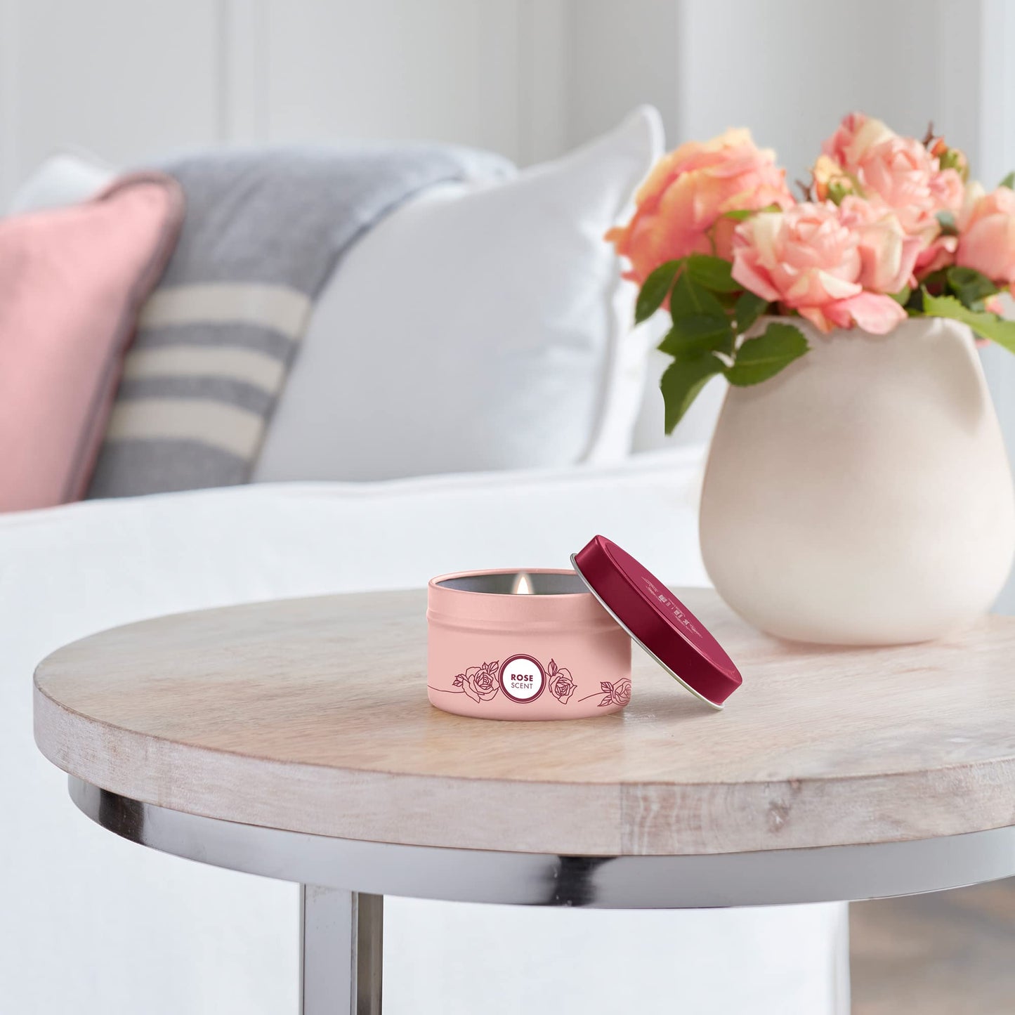 MRS. MEYER'S CLEAN DAY Soy Tin Candle, 12 Hour Burn Time, Made with Soy Wax and Essential Oils, Rose, 2.9 oz