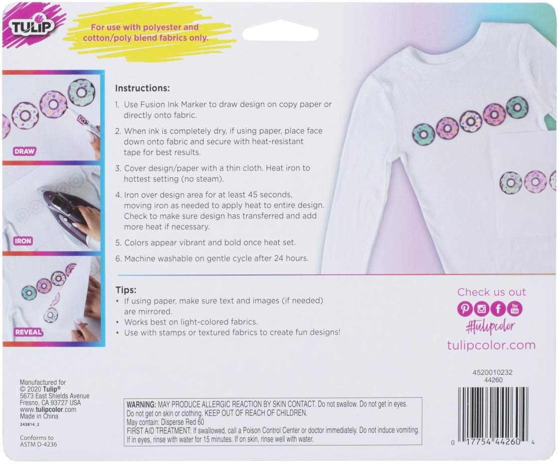 Tulip Bullet Tip Fusion Ink Fabric Markers, 15 Pack Prism, Permanent, Washable