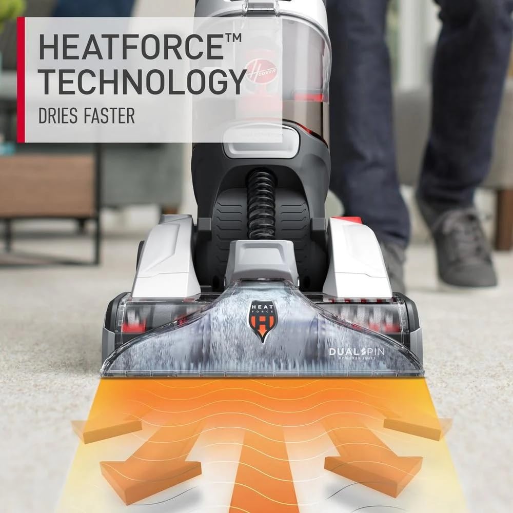 Hoover Dual Spin Pet Plus Carpet Cleaner Machine, Upright Shampooer, FH54020, White, Large