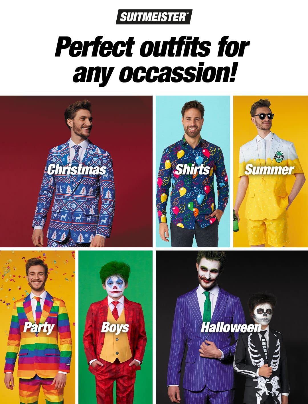 SUITMEISTER Men's Party Costumes - Slim Fit Solid Color Suit for Leisure - Halloween Parties and Party Wear