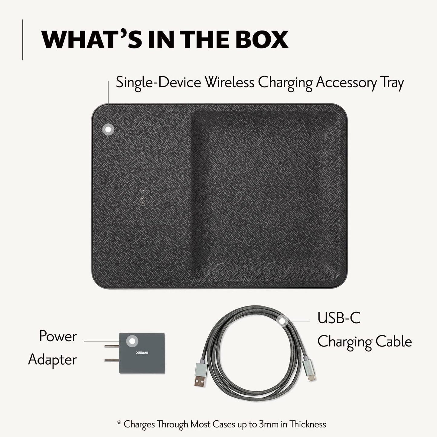 COURANT Catch:3 Belgian Linen Italian Leather Wireless Charging Station and Valet Tray - Compatible with iPhone 15, 14, 13, 12, 11, X, SE, Galaxy S21, S20, Note, AirPods/Pro