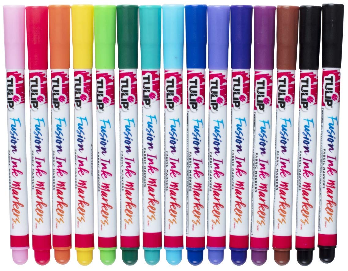 Tulip Bullet Tip Fusion Ink Fabric Markers, 15 Pack Prism, Permanent, Washable