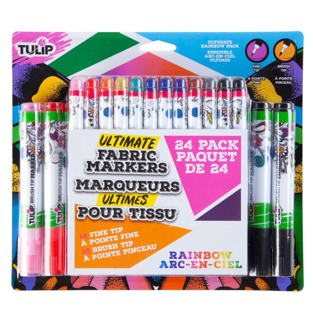 Tulip Ultimate Fabric Brush & Fine Tip Markers 24/Pkg-Rainbow FABMRKER-44273