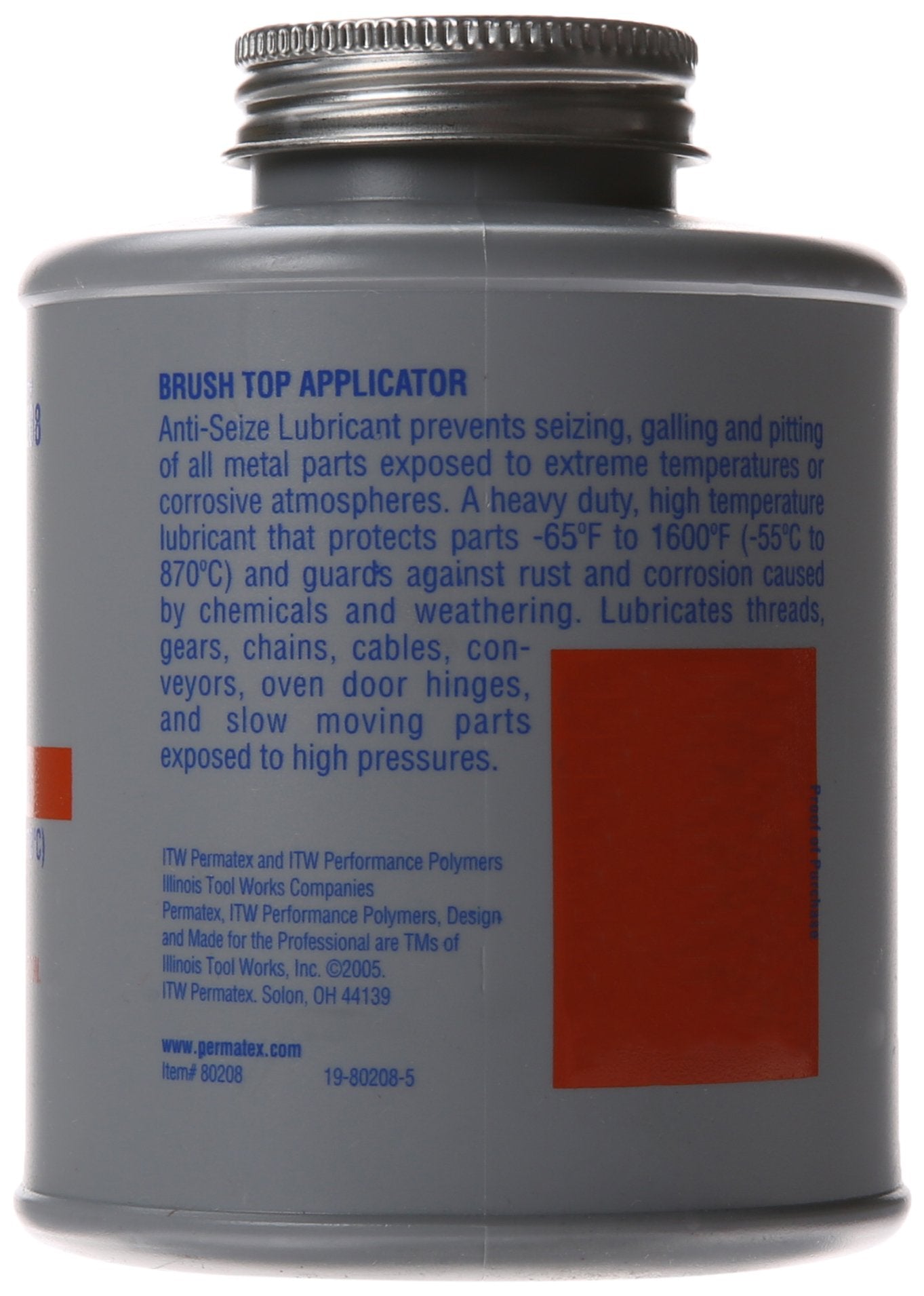 Permatex 80208 Anti-Seize Lubricant With Brush Top Bottle Prevents Galling, Corrosion, Seizing, Refined Blend Aluminum, Copper, And Graphite Lubricants For Spark Plugs 16 oz