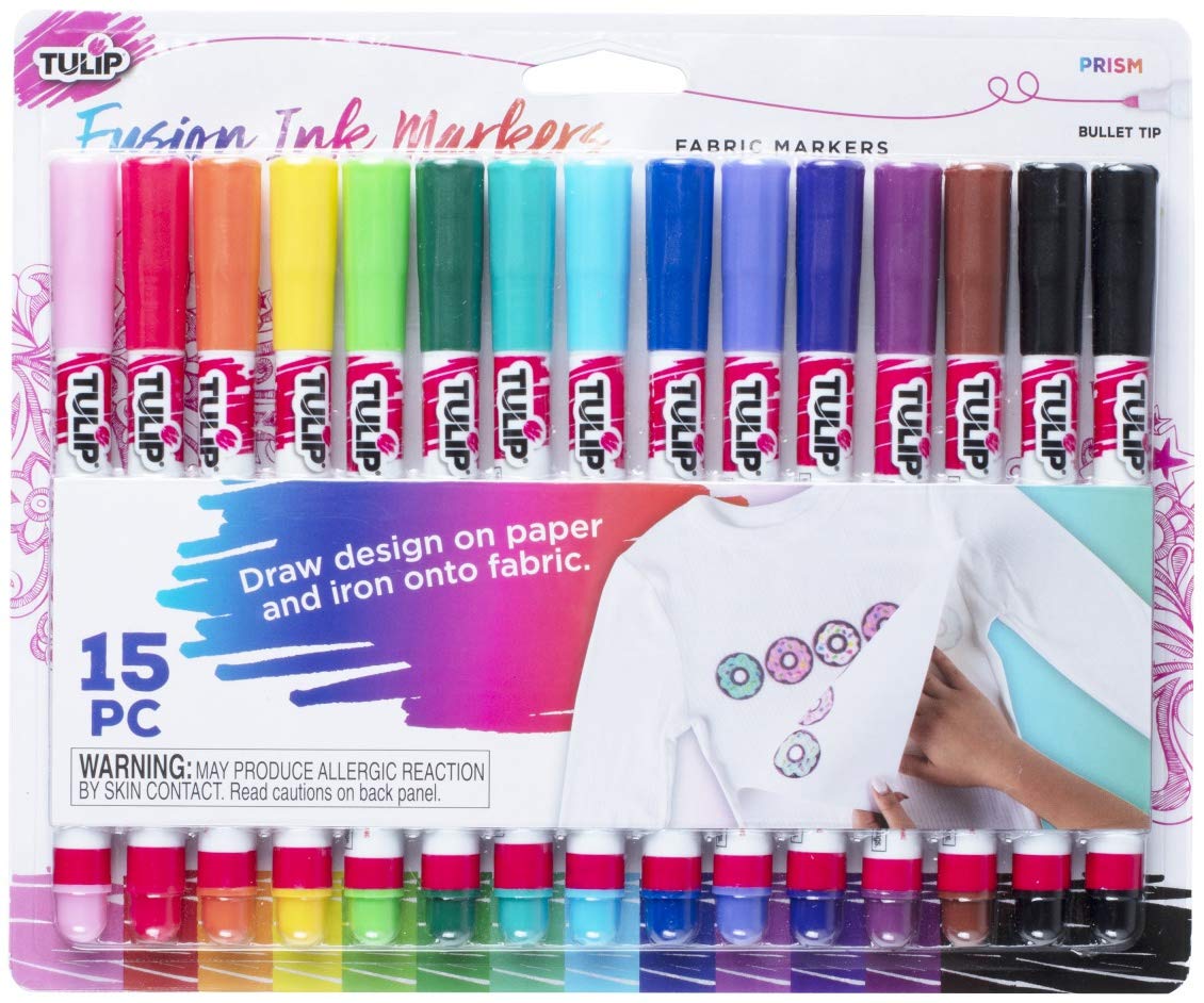Tulip Bullet Tip Fusion Ink Fabric Markers, 15 Pack Prism, Permanent, Washable