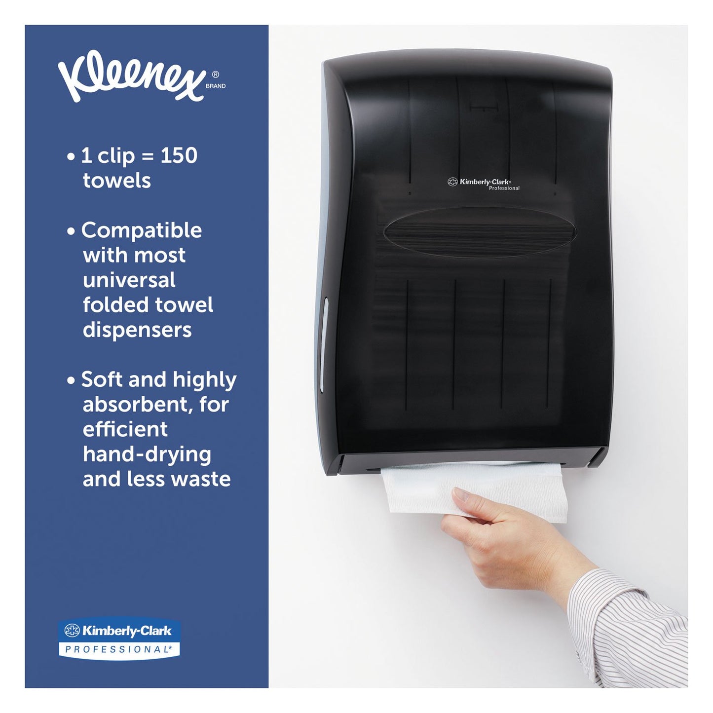 Kleenex 01890 Multifold Towels, 9-1/5-Inch x9-2/5-Inch , 150 Towels/PK, 16/CT, White