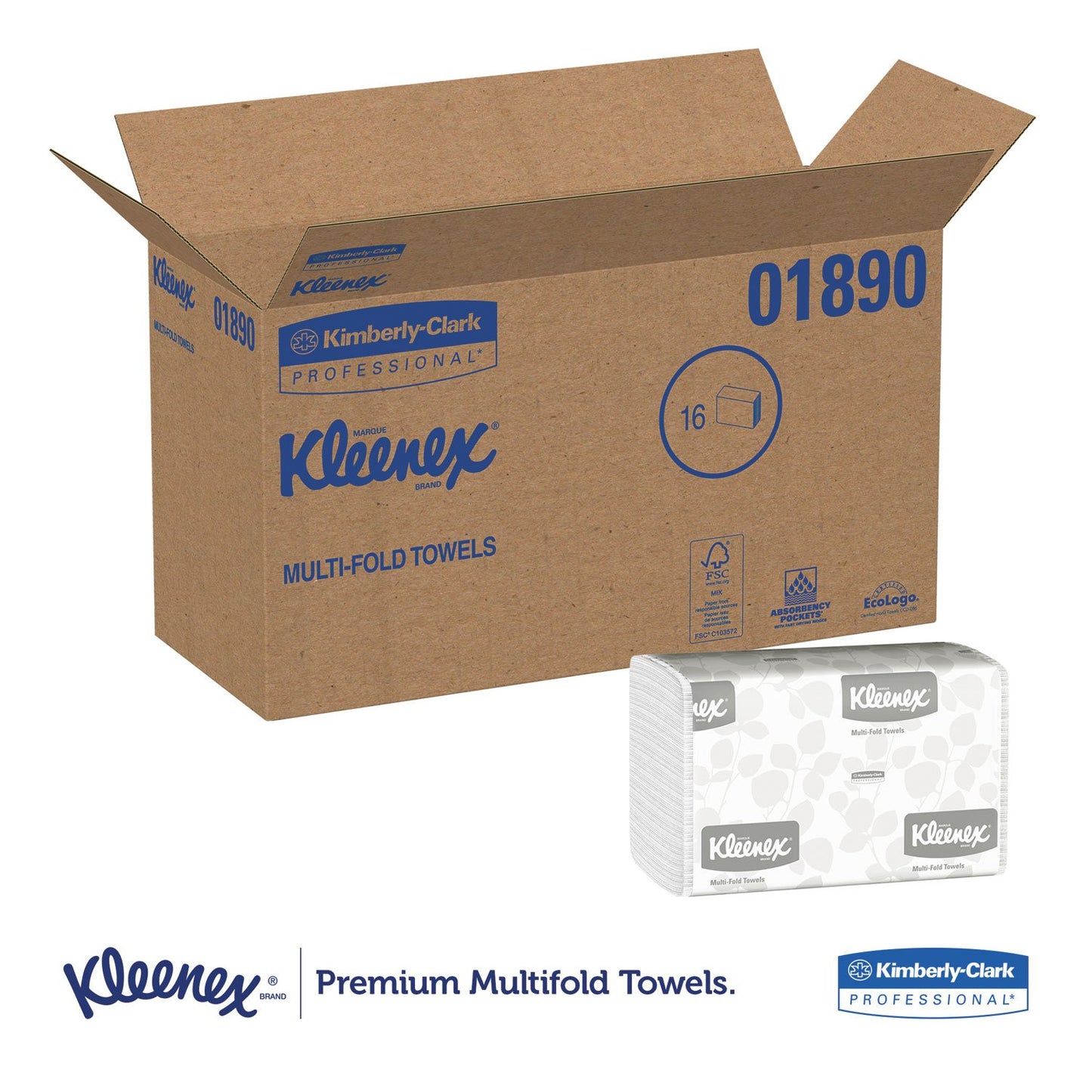 Kleenex 01890 Multifold Towels, 9-1/5-Inch x9-2/5-Inch , 150 Towels/PK, 16/CT, White