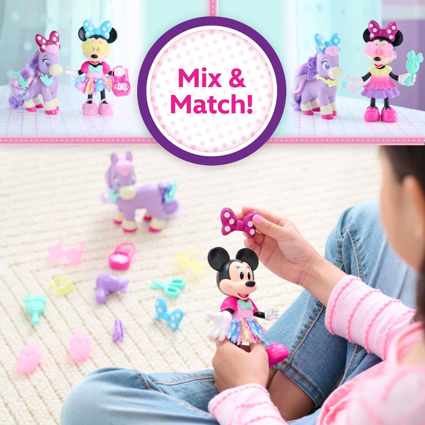 Disney Junior Minnie Mouse Groom & Glam Pony Set, Poseable 21-Piece Doll and Accessories Set, Kids Toys for Ages 3 Up by Just Play