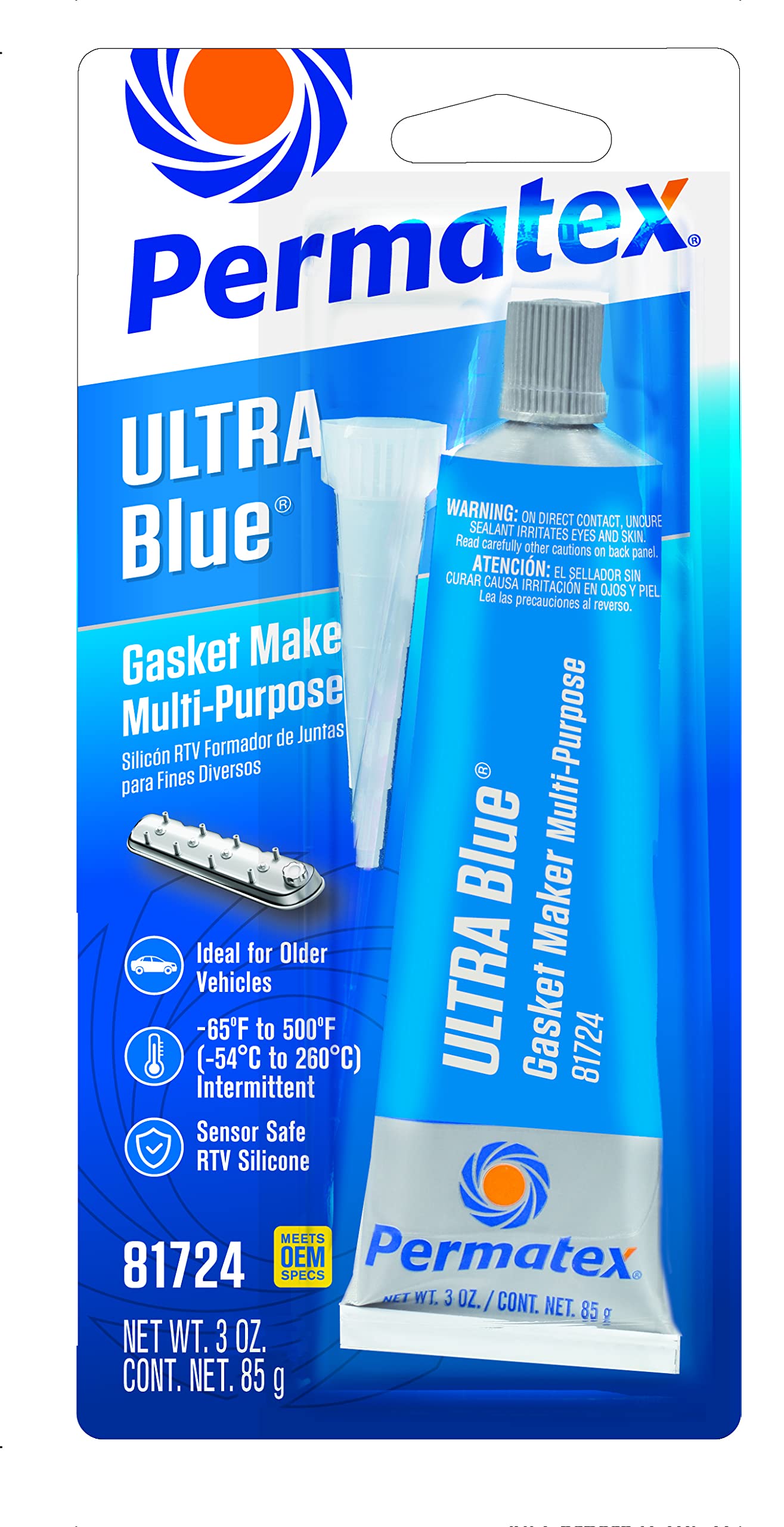 Permatex 85519-6PK Sensor-Safe Ultra Blue RTV Silicone Gasket Maker, 9.5 oz. PowerBead Can (Pack of 6)