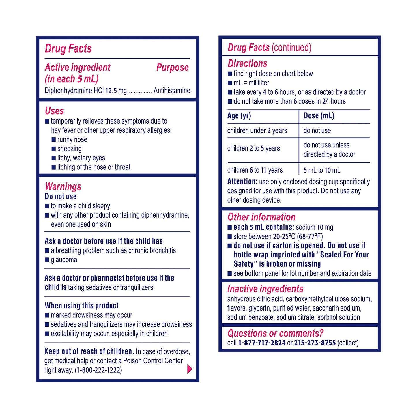 Benadryl Children's Allergy Relief Liquid Medicine with Diphenhydramine HCl, Kids' Allergy Syrup for Allergy Symptoms Like Runny Nose, Itchy Eyes & More