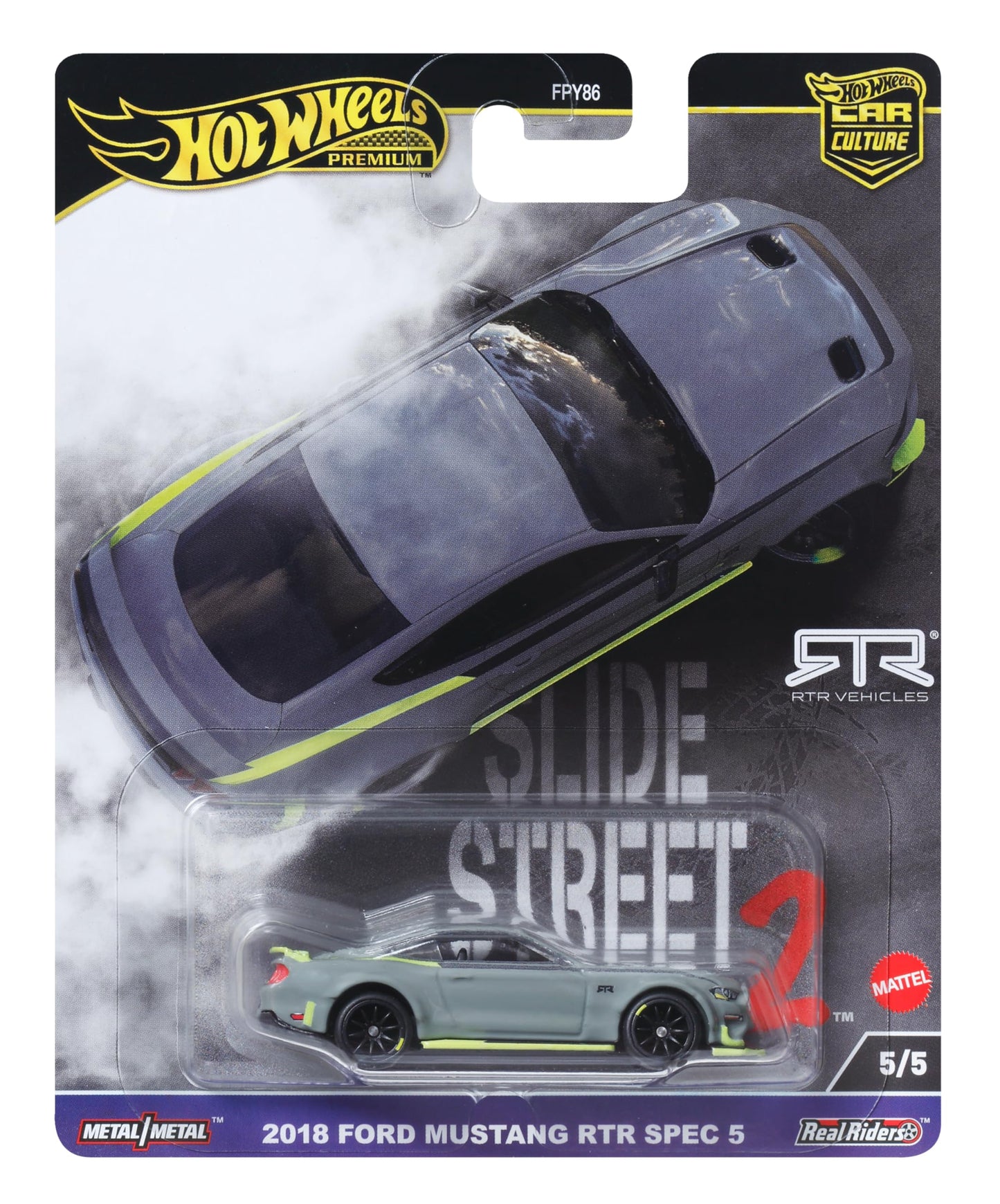Hot Wheels Premium Car Culture Collectible Toy Car, 1:64 Scale Die-Cast Ford Mustang RTR, Slide Street Vehicle with Real Riders Tires