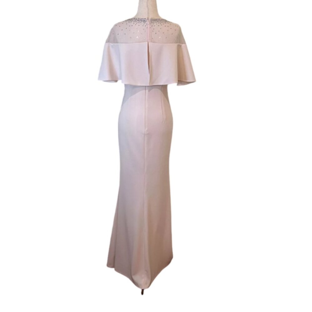 CK Beaded Cape Top Stretch Crepe Gown, Blush Pink. Size 16 194414931033