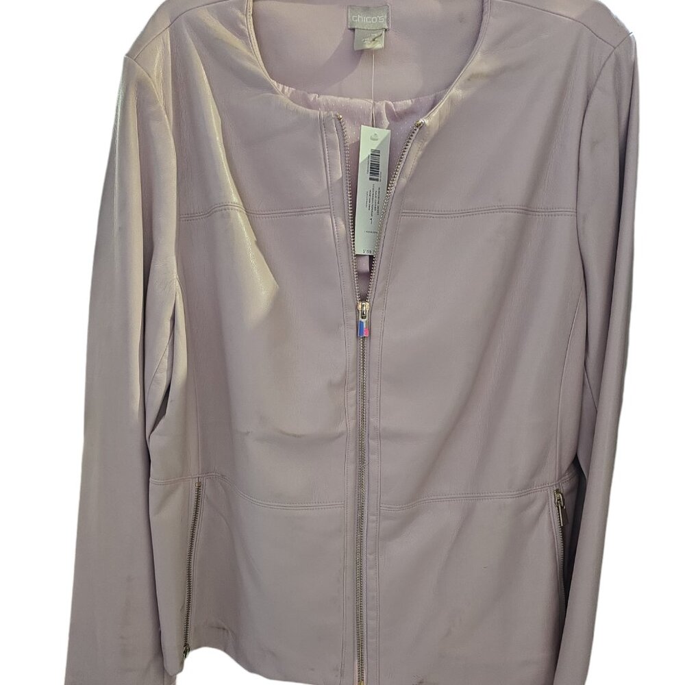 Chico's Seam Detail Jacket, Faux Leather, Pink, Size 1