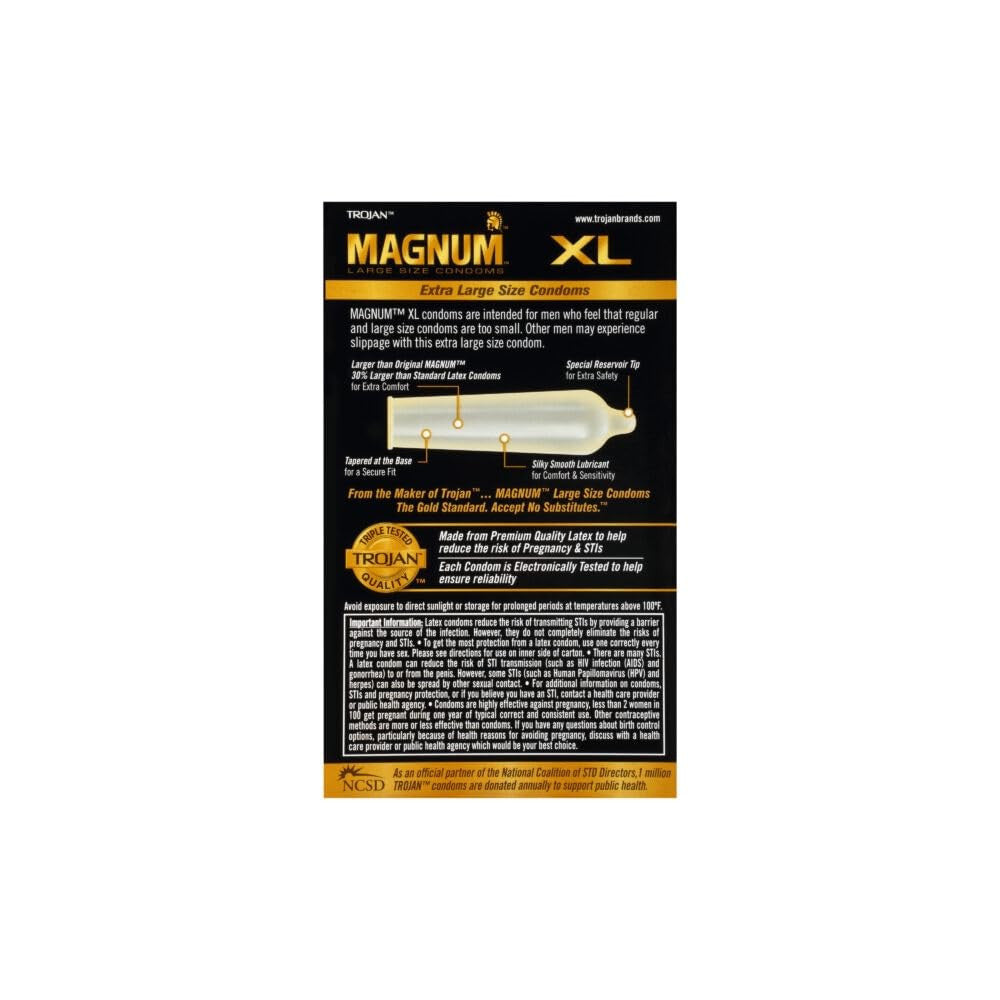 Trojan Magnum XL Size Lubricated Latex Condoms - 12 ct, Pack of 4