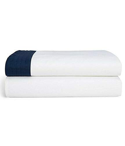 Ralph Lauren Blanc Bleu Wilford Sateen Queen Size Flat Sheet, Tuxedo White