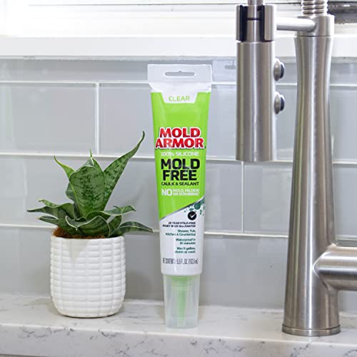 MOLD ARMOR 100% Silicone Mold Free Caulk & Sealant (Clear), 5.5 Oz.