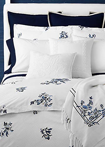 Ralph Lauren Blanc Bleu Wilford Sateen Queen Size Flat Sheet, Tuxedo White