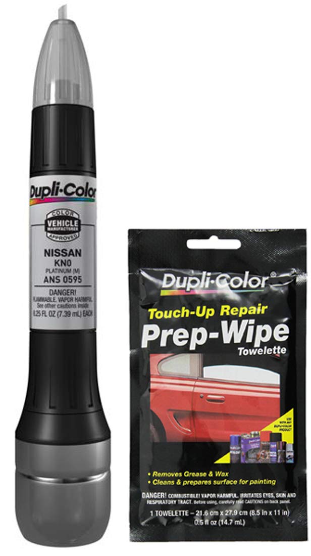 Sherwin-Williams Company Dupli-Color ANS0595 All-in-One Touch Up Paint, Metallic Platinum, Compatible with Nissan Vehicles, Pack with Prep Wipe (2 Pack)