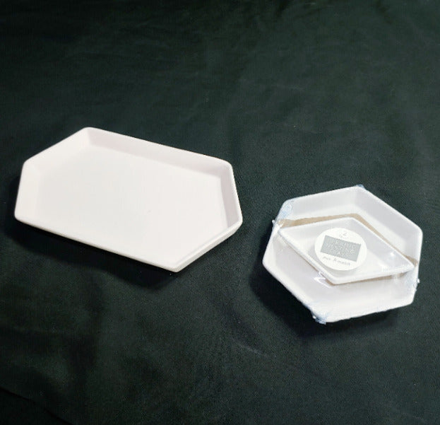 Set of 3 Bullseye's Playground White Bisque Ceramic Hexagon Nesting Trays