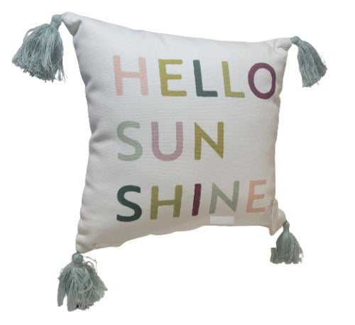 HELLO SUNSHINE Deep Shade Colors Accent Pillow 14" w/ Tassel Corners BR7