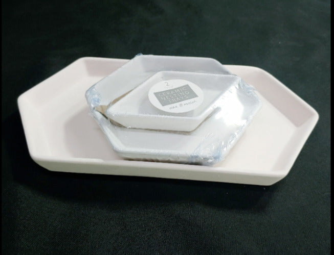 Set of 3 Bullseye's Playground White Bisque Ceramic Hexagon Nesting Trays