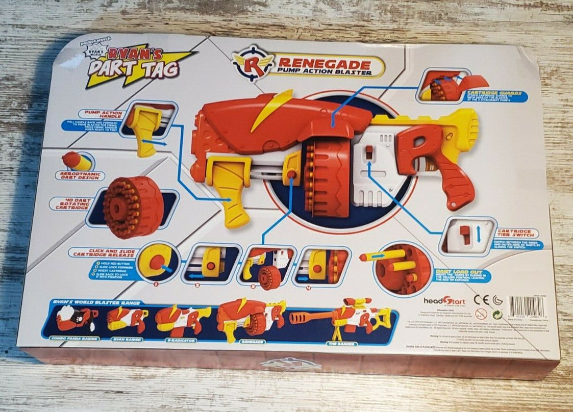 Ryan's World Foam Dart Tag Renegade Rapid Fire Barrel Blaster , Red