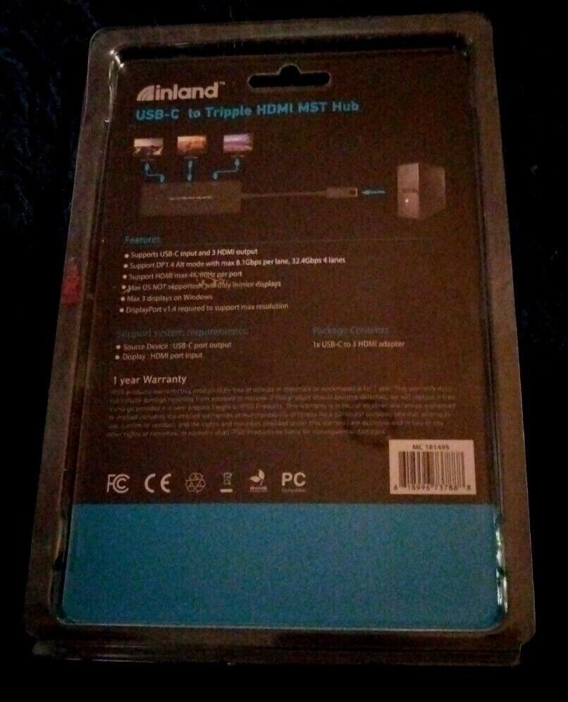 Inland USB-C To Tripple HDMI MST Hub