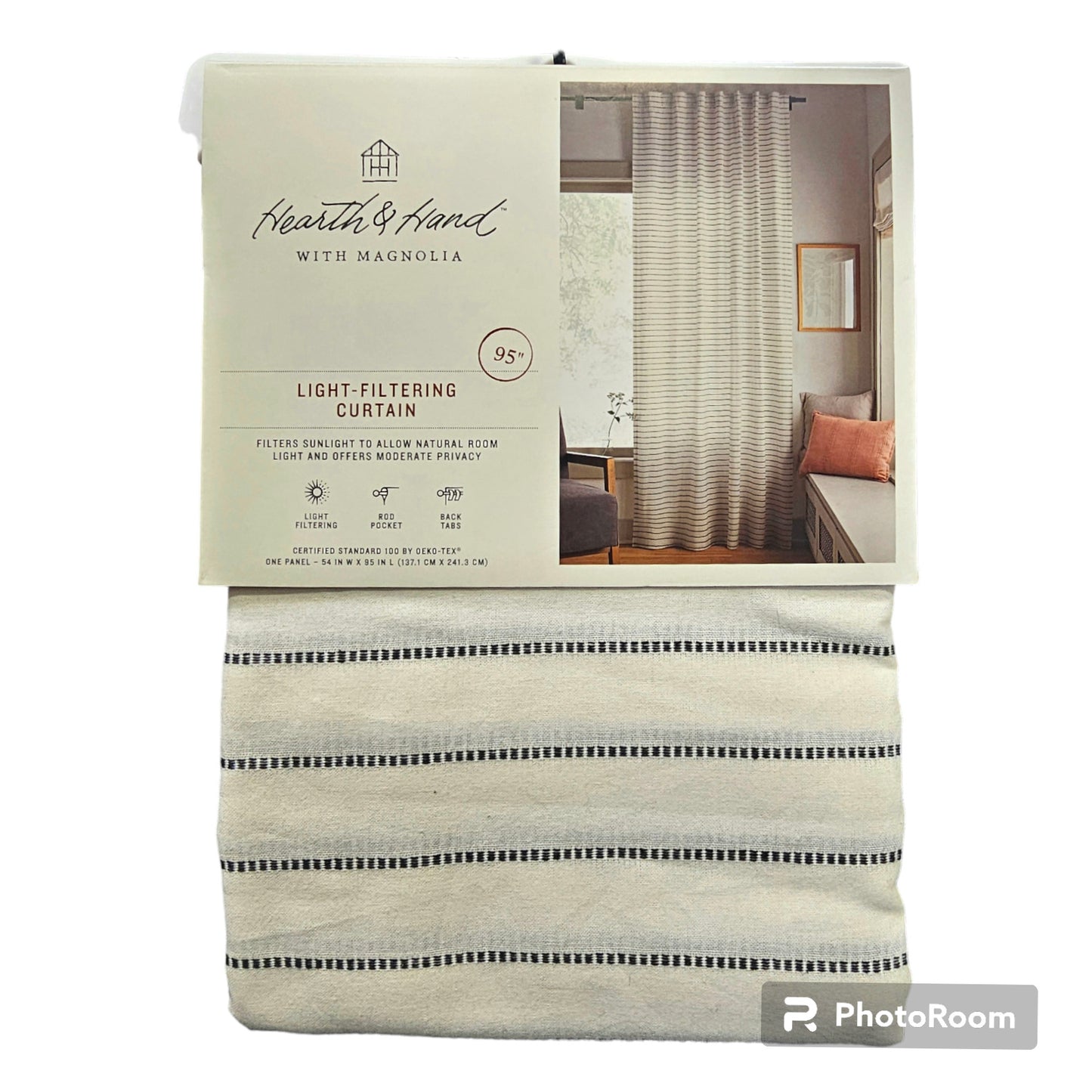 Hearth & Hand Magnolia 54"x95" Woven Blanket Stitch Curtain Panel - Sour Cream