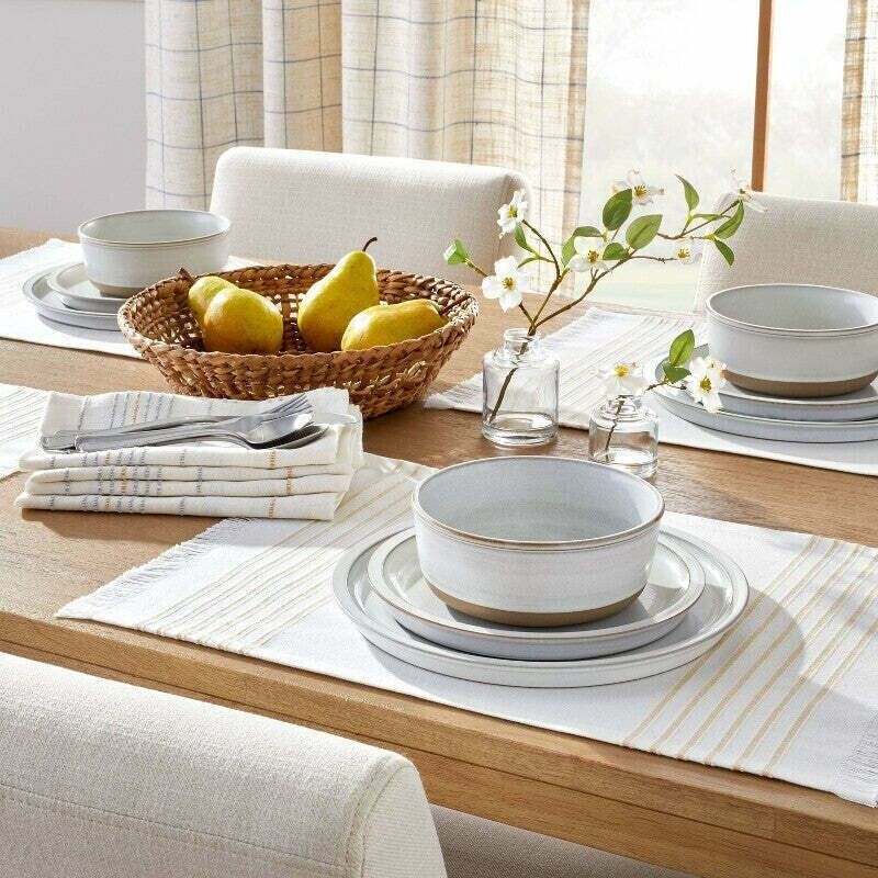 Engineered Tick Stripe Two Tone Placemat Gold - Hearth & Hand with Magnolia