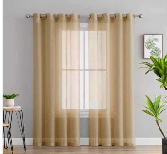 HLC.ME Lauren Semi Sheer Light Filtering Transparent Window Curtains- Gold