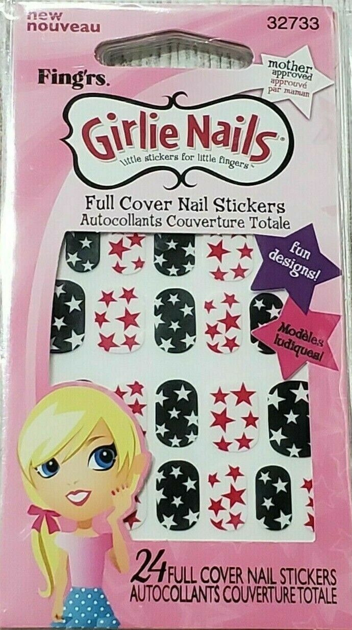 Fing'rs Girlie Nails Stickers Matte Red White & Blue with Stars For Small Nails