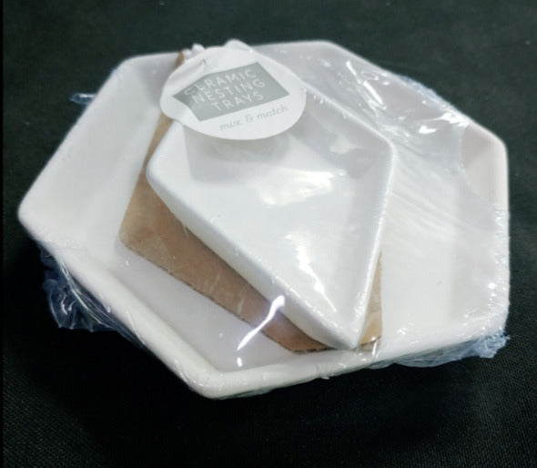 Set of 3 Bullseye's Playground White Bisque Ceramic Hexagon Nesting Trays
