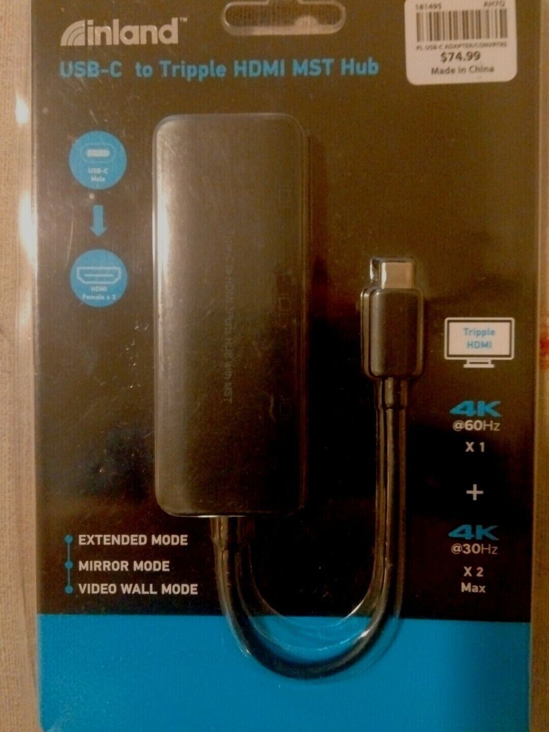 Inland USB-C To Tripple HDMI MST Hub