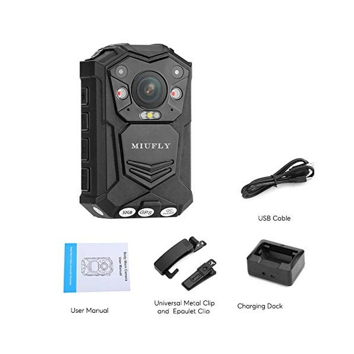 MIUFLY 1296P HD Waterproof Police Body Camera with 2 Inch Display, Night Visi...