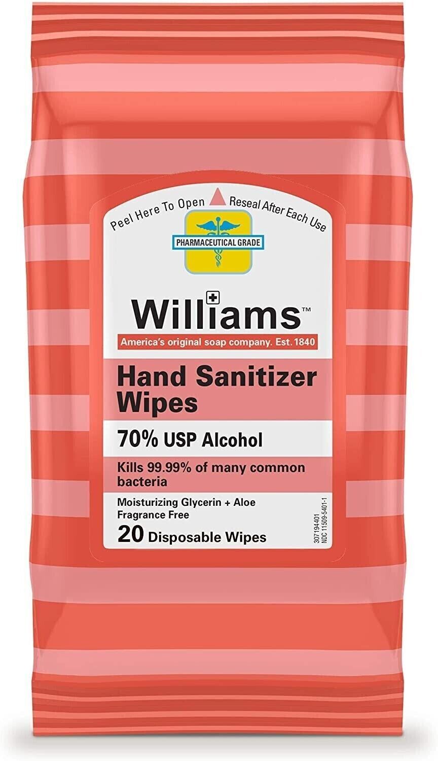 2 Williams Hand Cleaning Wipes w/ Moisturizer + Aloe - Two 20 Packs