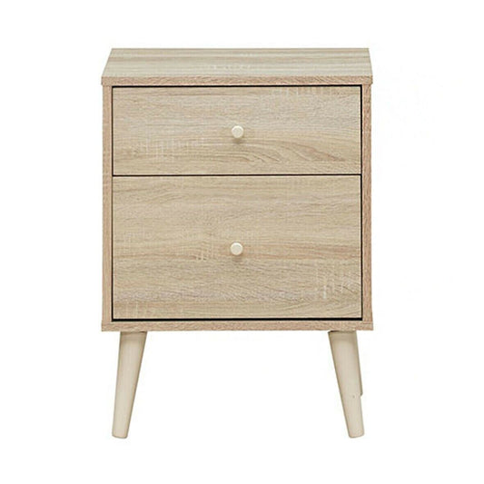 Nightstand 2-Drawer House Room Beside End Side Table w/Rubber Legs Oak Finish