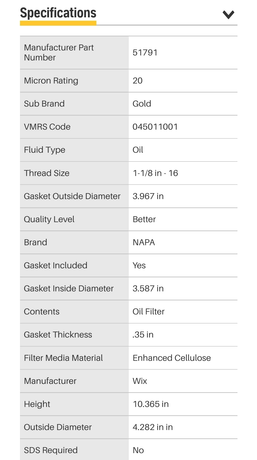 Napa Gold 1791 Oil Filter…