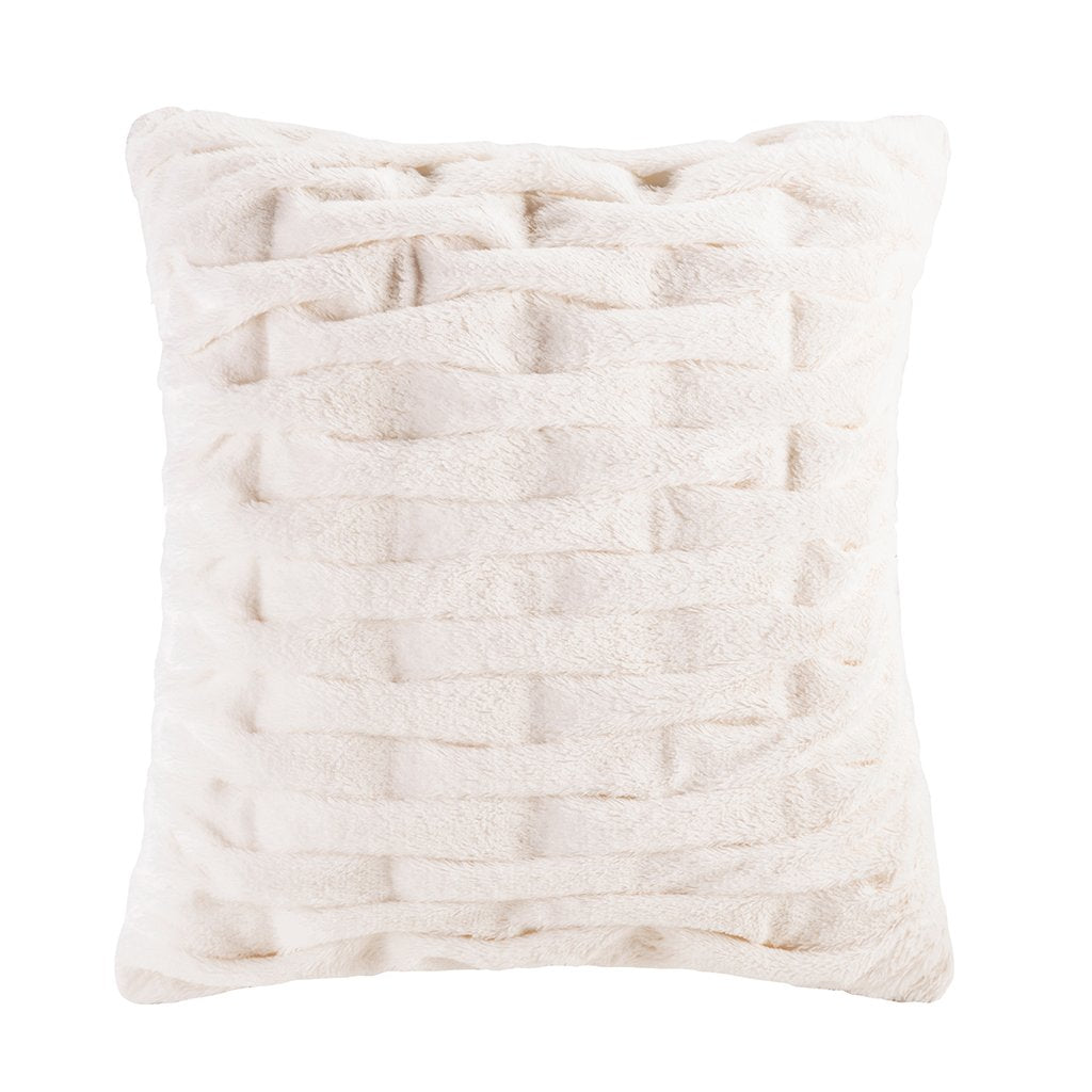 Madison Park MP30-1863 Ruched Fur Square Pillow 20x20 Ivory