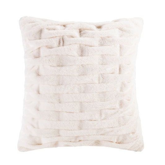 Madison Park MP30-1863 Ruched Fur Square Pillow 20x20 Ivory