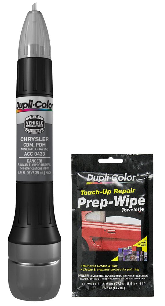 Dupli-Color ACC0433 Metallic Mineral Gray Exact-Match Scratch Fix All-in-1 Touch-Up Paint for Chrysler Vehicles (CDM,PDM) Bundle with Prep Wipe Towelette (2 Items)