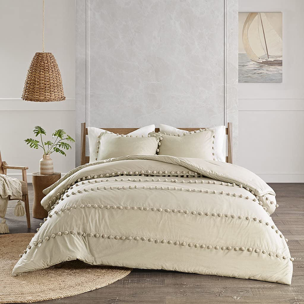 Madison Park Leona 100% Cotton Pom Pom Duvet Cover Set