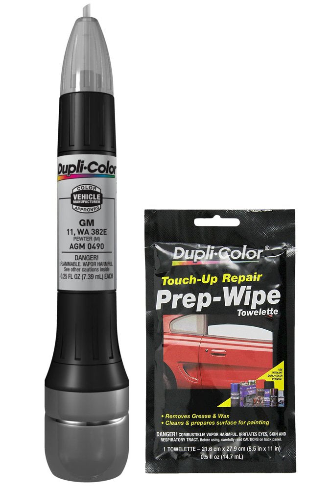 Dupli-Color AGM0490 Metallic Pewter Exact-Match Scratch Fix All-in-1 Touch-Up Paint for GM Vehicles (11, WA 382E) Bundle with Prep Wipe Towelette (2 Items)