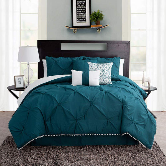 Sander Home Fashions Pom-Pom 7-Piece Comforter Set California King Polyester Teal
