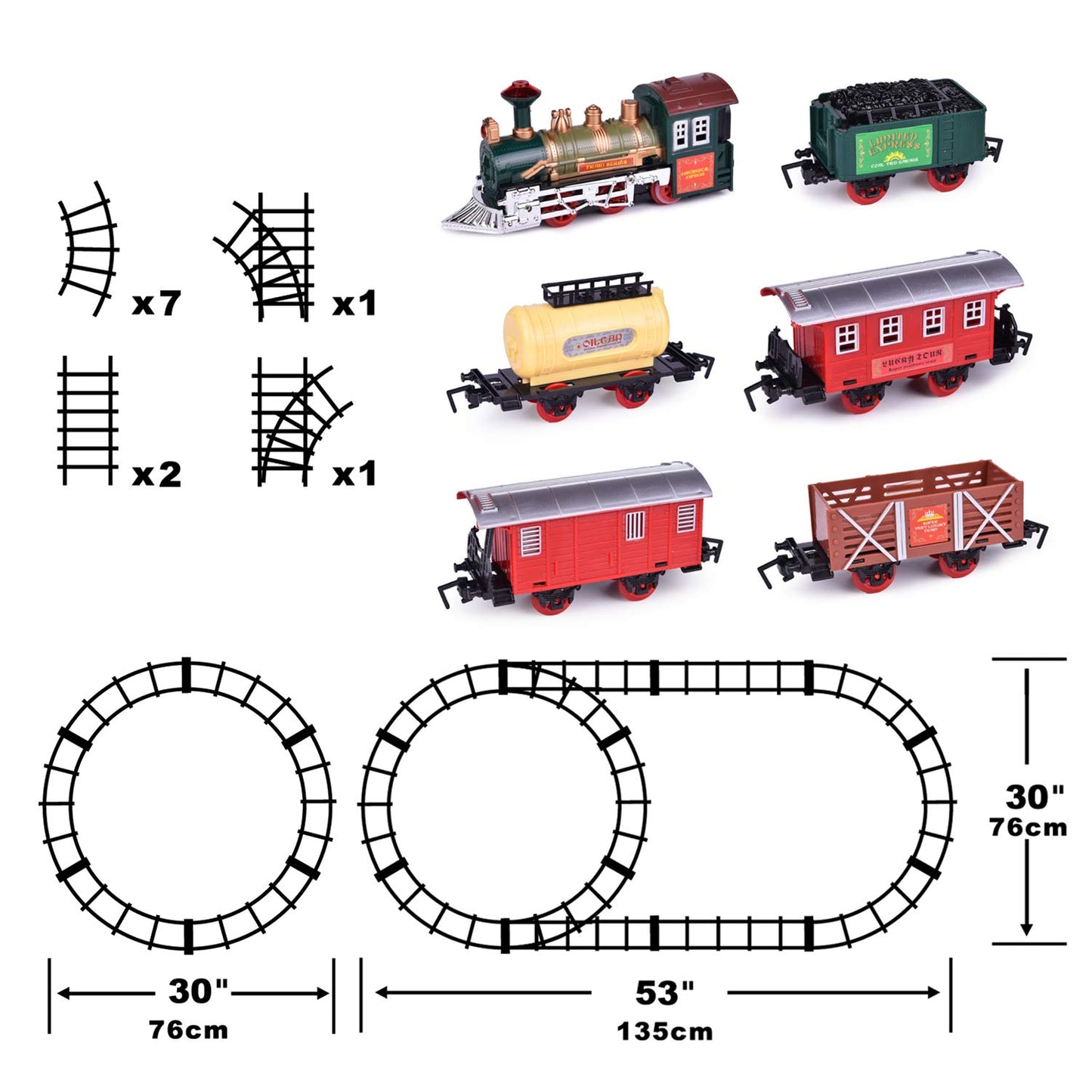 FUN LITTLE TOYS Train Set Classic Electric Train Toy Included 6 Cars and 11 Tracks with Lights and Sounds